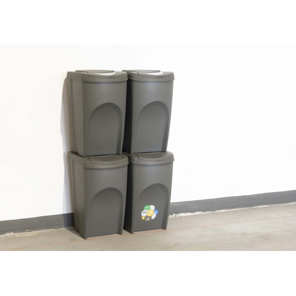 Kosze do segregacji śmieci Sortibox 4x35 l szare - zestaw - IKWB35S4-405U - Prosperplast - 5