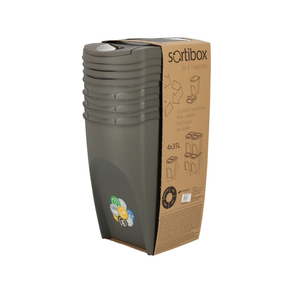 Kosze do segregacji śmieci Sortibox 4x35 l szare - zestaw - IKWB35S4-405U - Prosperplast - 11