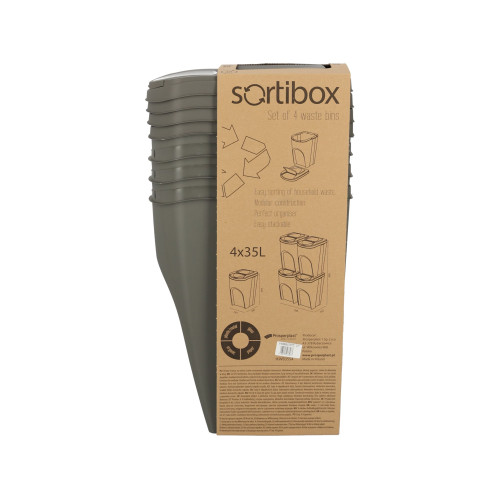 Kosze do segregacji śmieci Sortibox 4x35 l szare - zestaw - IKWB35S4-405U - Prosperplast - 12