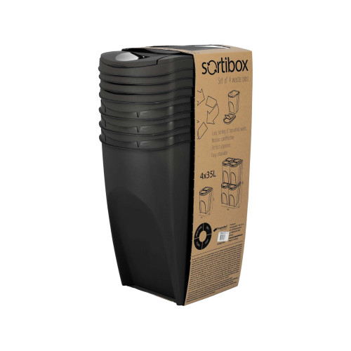 Kosze do segregacji śmieci Sortibox 4x35 l antracytowe - zestaw - IKWB35S4-S433 - Prosperplast - 10