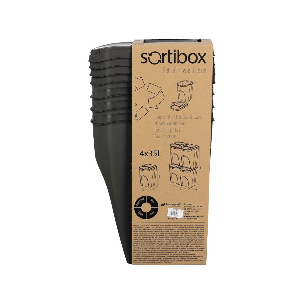 Kosze do segregacji śmieci Sortibox 4x35 l antracytowe - zestaw - IKWB35S4-S433 - Prosperplast - 11
