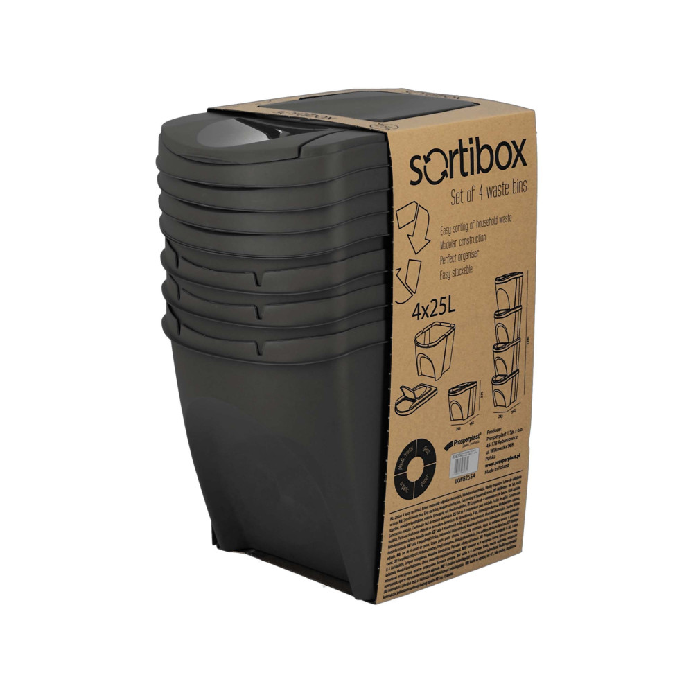 Kosze do segregacji śmieci Sortibox 4x25 l antracytowe - zestaw - IKWB25S4-S433 - Prosperplast - 10