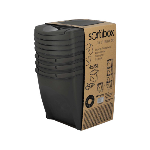 Kosze do segregacji śmieci Sortibox 4x25 l antracytowe - zestaw - IKWB25S4-S433 - Prosperplast - 10