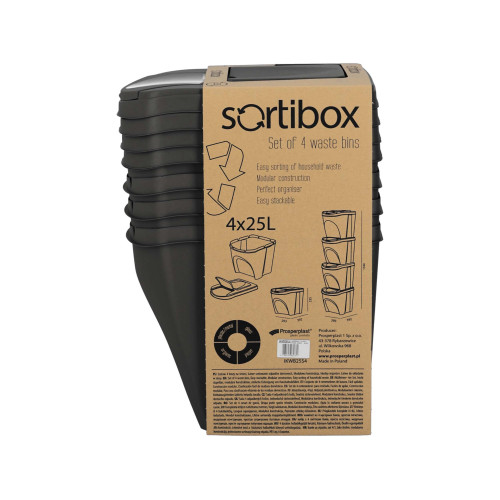 Kosze do segregacji śmieci Sortibox 4x25 l antracytowe - zestaw - IKWB25S4-S433 - Prosperplast - 11