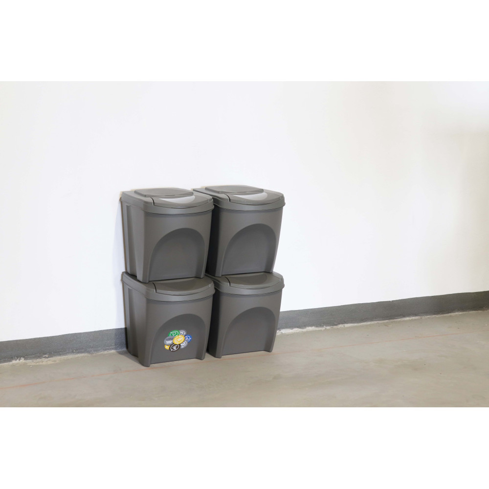 Kosze do segregacji śmieci Sortibox 4x25 l szare - zestaw - IKWB25S4-405U - Prosperplast - 3