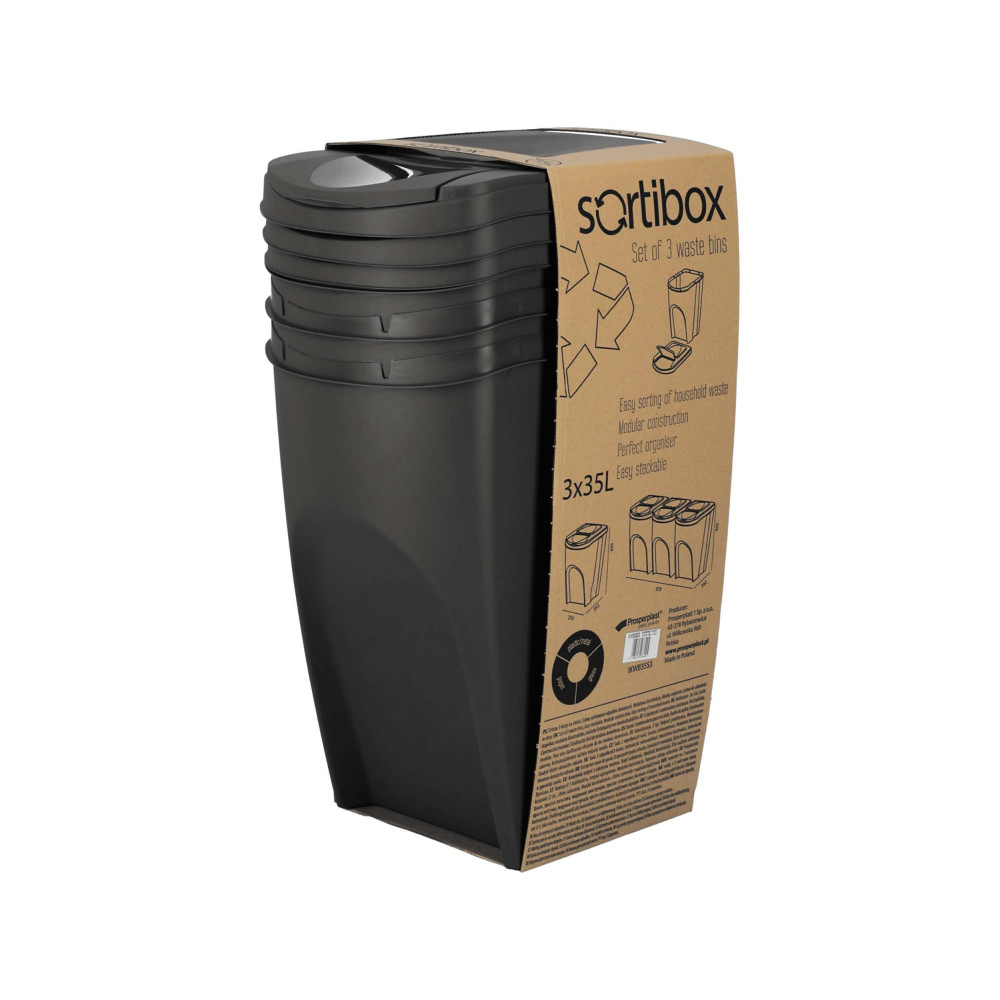 Kosze do segregacji śmieci Sortibox 3x35 l antracytowe - zestaw - IKWB35S3-S433 - Prosperplast - 10