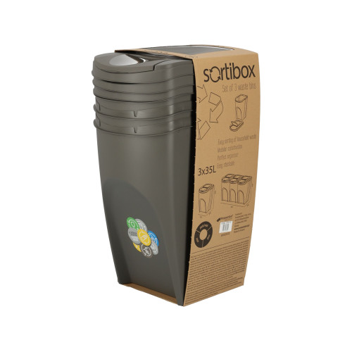 Kosze do segregacji śmieci Sortibox 3x35 l szare - zestaw - IKWB35S3-405U - Prosperplast - 10
