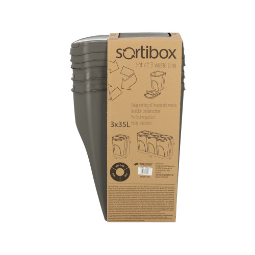 Kosze do segregacji śmieci Sortibox 3x35 l szare - zestaw - IKWB35S3-405U - Prosperplast - 11
