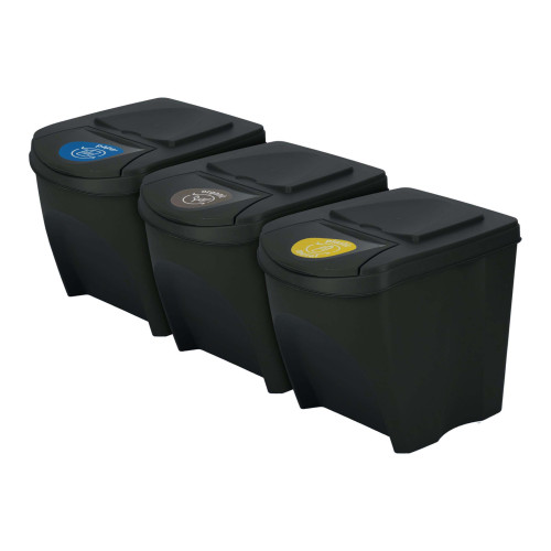 Kosze do segregacji śmieci Sortibox 3x25 l antracytowe - zestaw - IKWB25S3-S433 - Prosperplast - 1