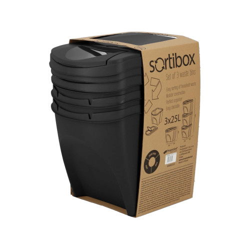 Kosze do segregacji śmieci Sortibox 3x25 l antracytowe - zestaw - IKWB25S3-S433 - Prosperplast - 10