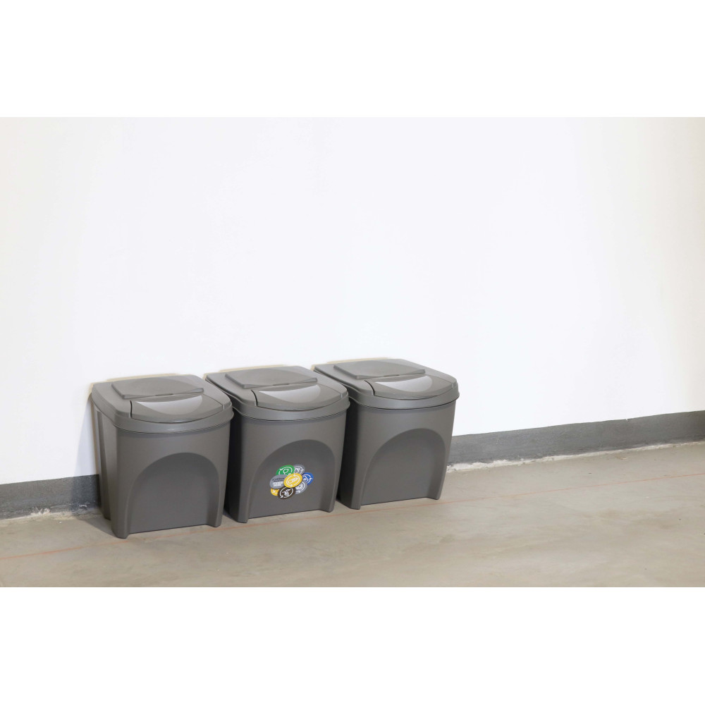 Kosze do segregacji śmieci Sortibox 3x25 l szare - zestaw - IKWB25S3-405U - Prosperplast - 3