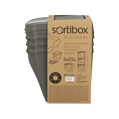 Kosze do segregacji śmieci Sortibox 3x25 l szare - zestaw - IKWB25S3-405U - Prosperplast - 11
