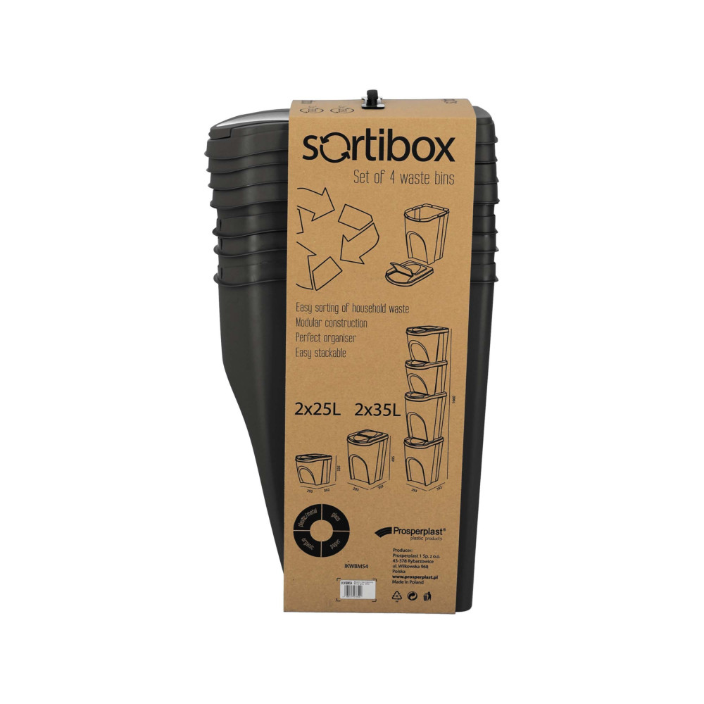 Kosze do segregacji śmieci Sortibox 2x25 l + 2x35 l antracytowe - zestaw - IKWBMS4-S433 - Prosperplast - 16