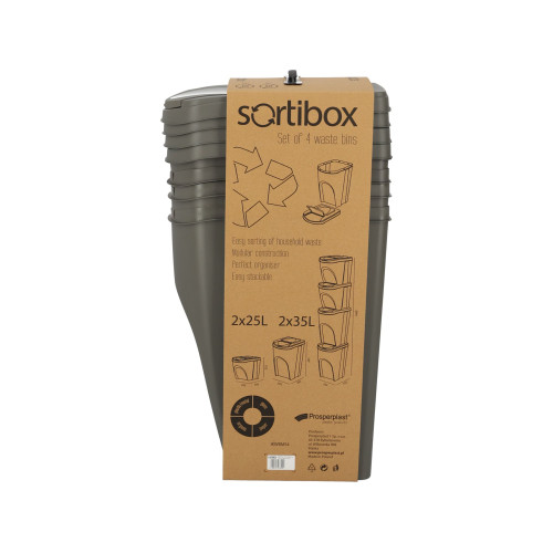 Kosze do segregacji śmieci Sortibox 2x25 l + 2x35 l szare - zestaw - IKWBMS4-405U - Prosperplast - 16