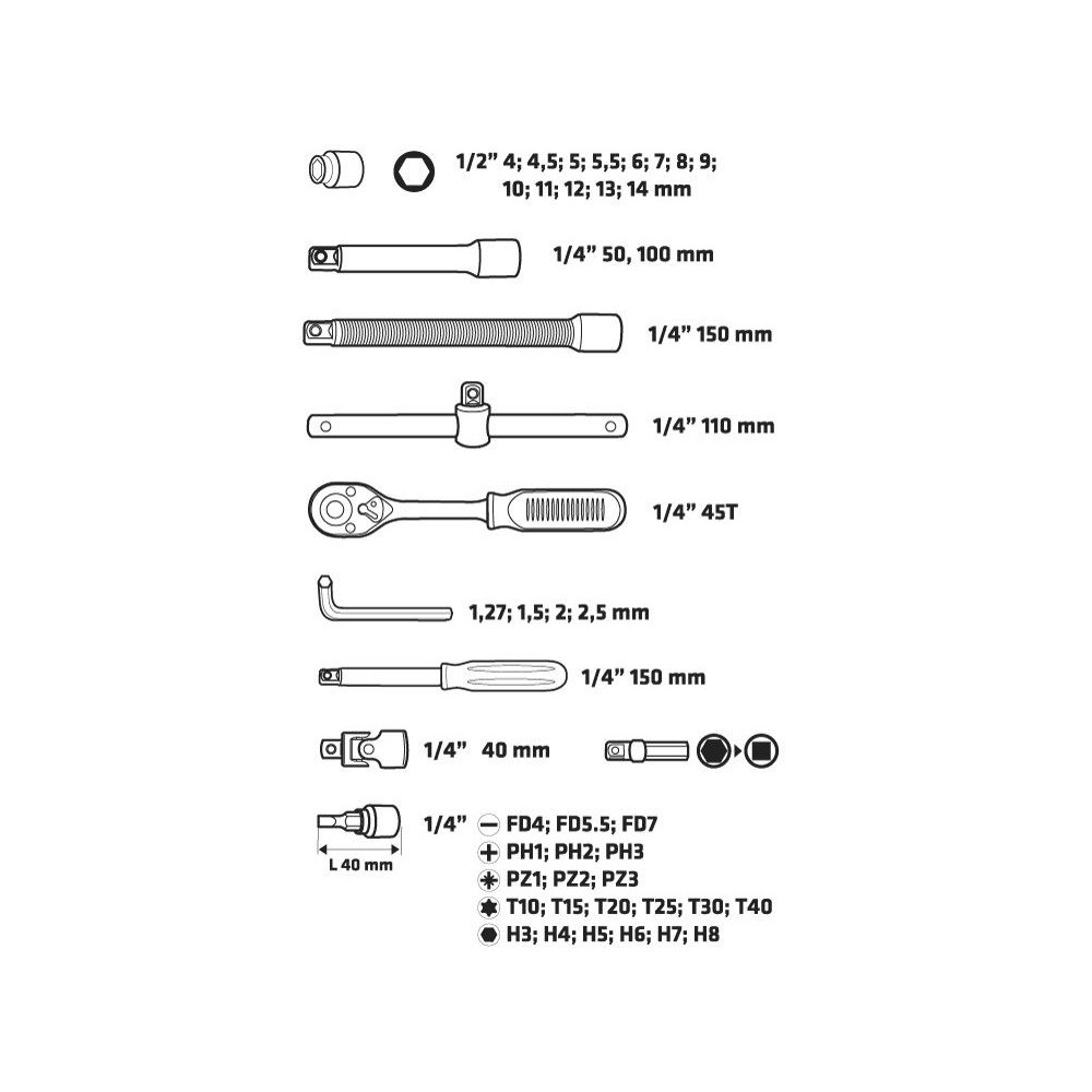 Zestaw kluczy nasadowych 1/4" 46 el. Topex - 38D640 - Topex - 3