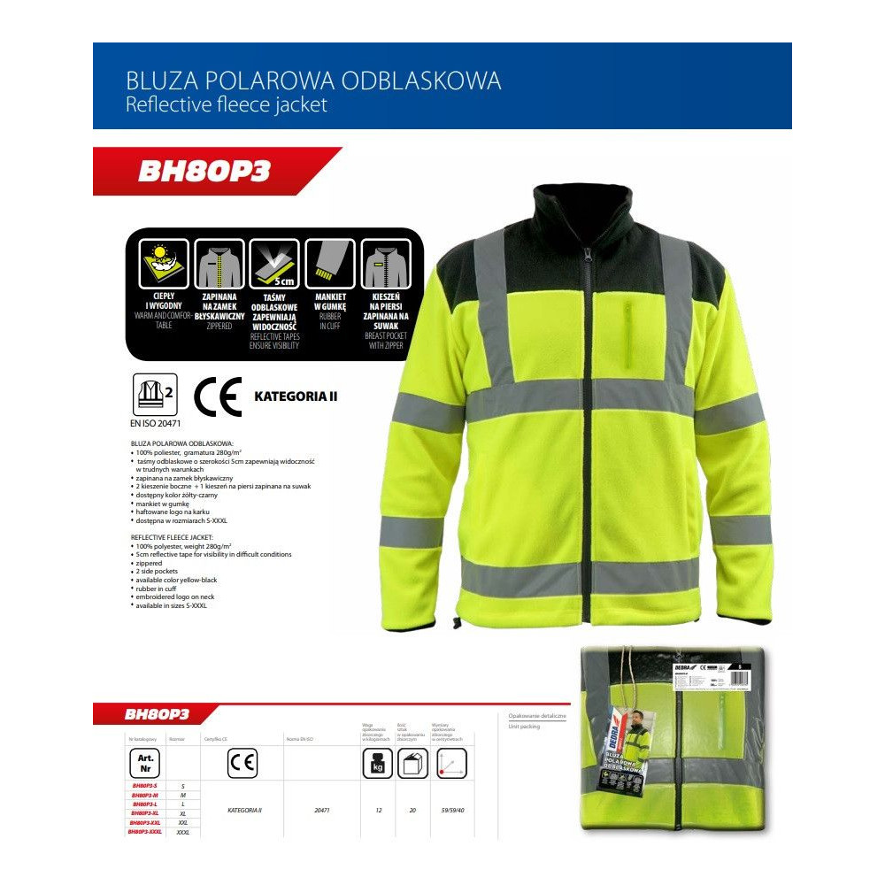 Bluza polarowa robocza odblaskowa żółta Dedra - BH80P3 - Dedra - 6