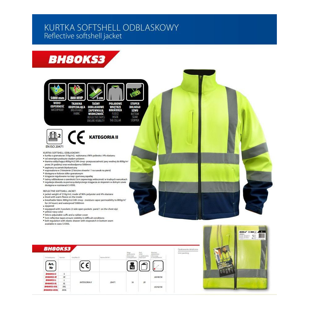 Softshell kurtka robocza odblaskowa żółta Dedra - BH80KS3 - Dedra - 5