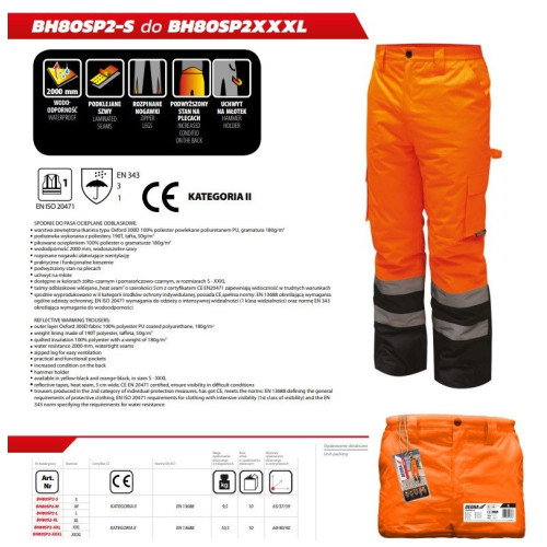 Ocieplane spodnie robocze odblaskowe pomarańczowe Dedra - BH80SP2 - Dedra - 7