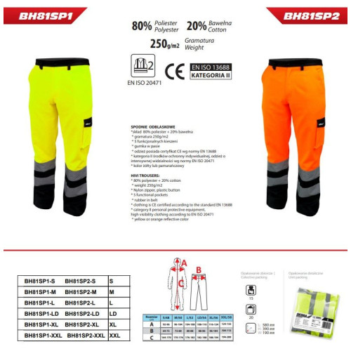 Ochronne spodnie robocze odblaskowe żółte Dedra - BH81SP1 - Dedra - 6