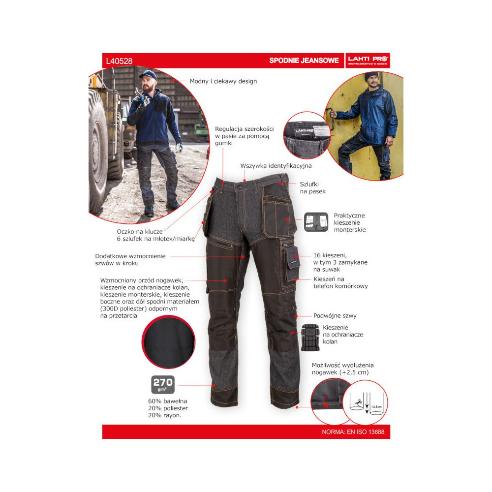 Spodnie robocze ciemne jeansowe wzmacniane Lahti Pro - L40528 - Lahti Pro - 7