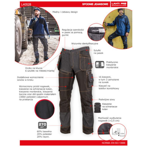 Spodnie robocze ciemne jeansowe wzmacniane Lahti Pro - L40528 - Lahti Pro - 7