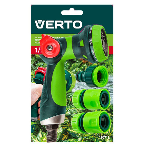 Zraszacz pistolet ogrodowy 1/2" + złączki + przyłącze Verto - zestaw - 15G712 - Verto - 3