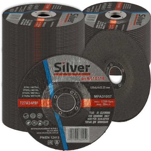 Zestaw 100x tarcza do szlifowania Silver 125 x 6,4 x 22 - S10118_px100 - Silver - 1