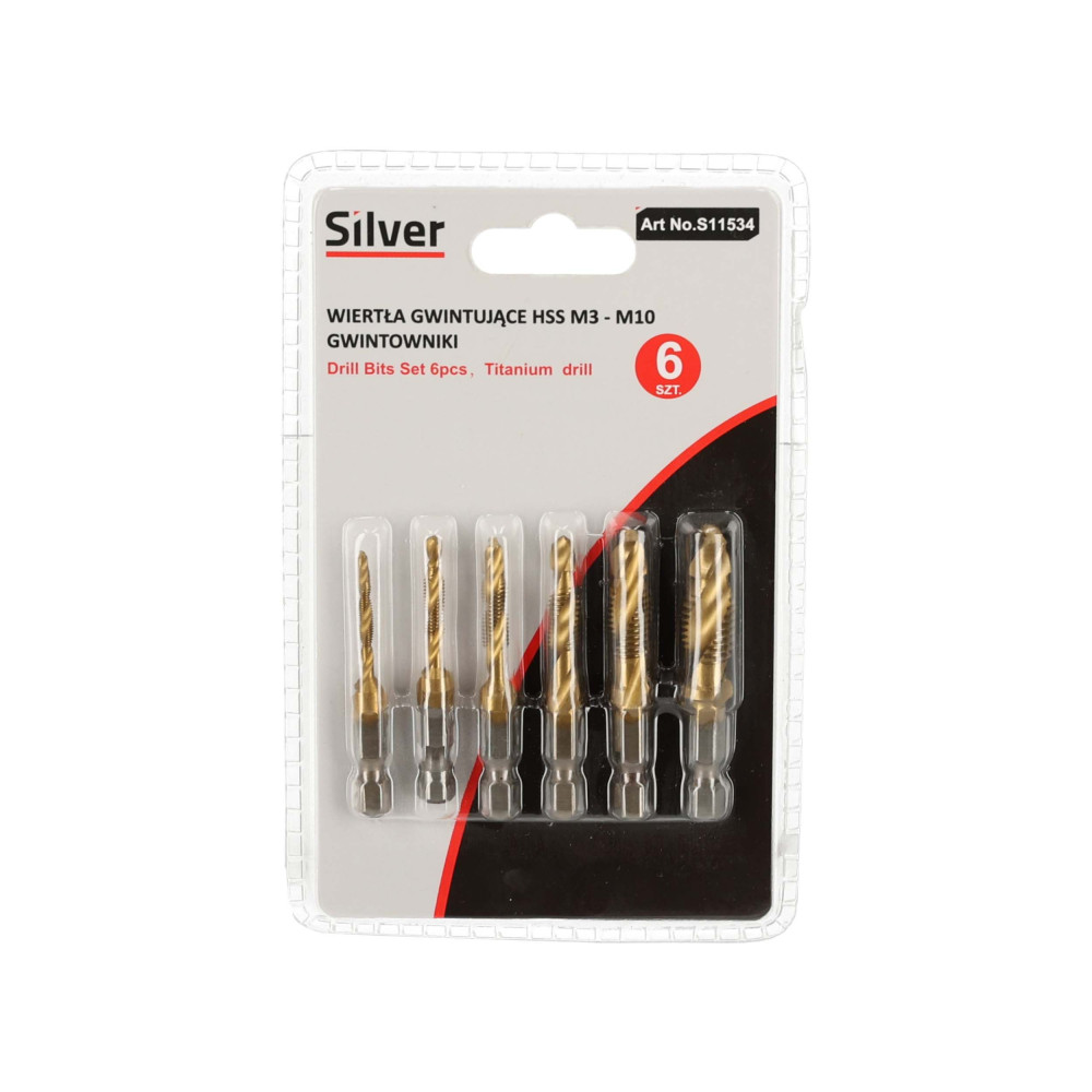 Wiertła gwintujące tytanowane 6 el. M3-M10 Silver - S11534 - Silver - 3