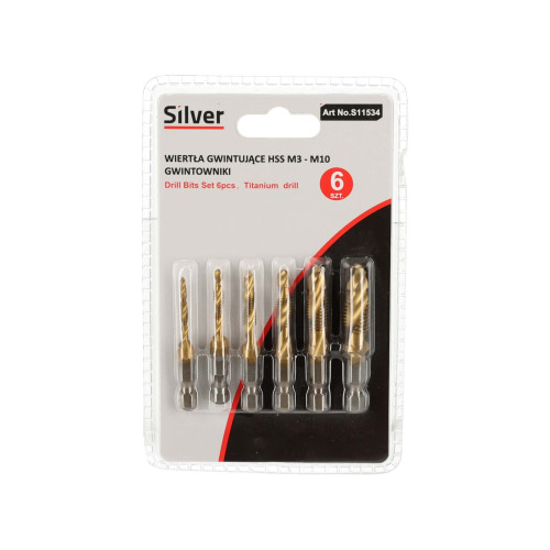 Wiertła gwintujące tytanowane 6 el. M3-M10 Silver - S11534 - Silver - 3