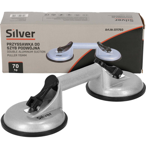 Przyssawka aluminiowa do szyb 2x115 mm Silver - S11760 - Silver - 1 2