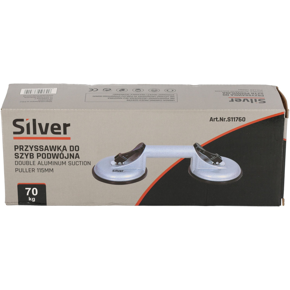 Przyssawka aluminiowa do szyb 2x115 mm Silver - S11760 - Silver - 10