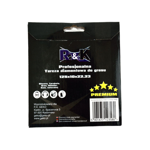 Tarcza diamentowa do cięcia gresu 125 x 10 x 22 R&K - RK0100 -  - 5