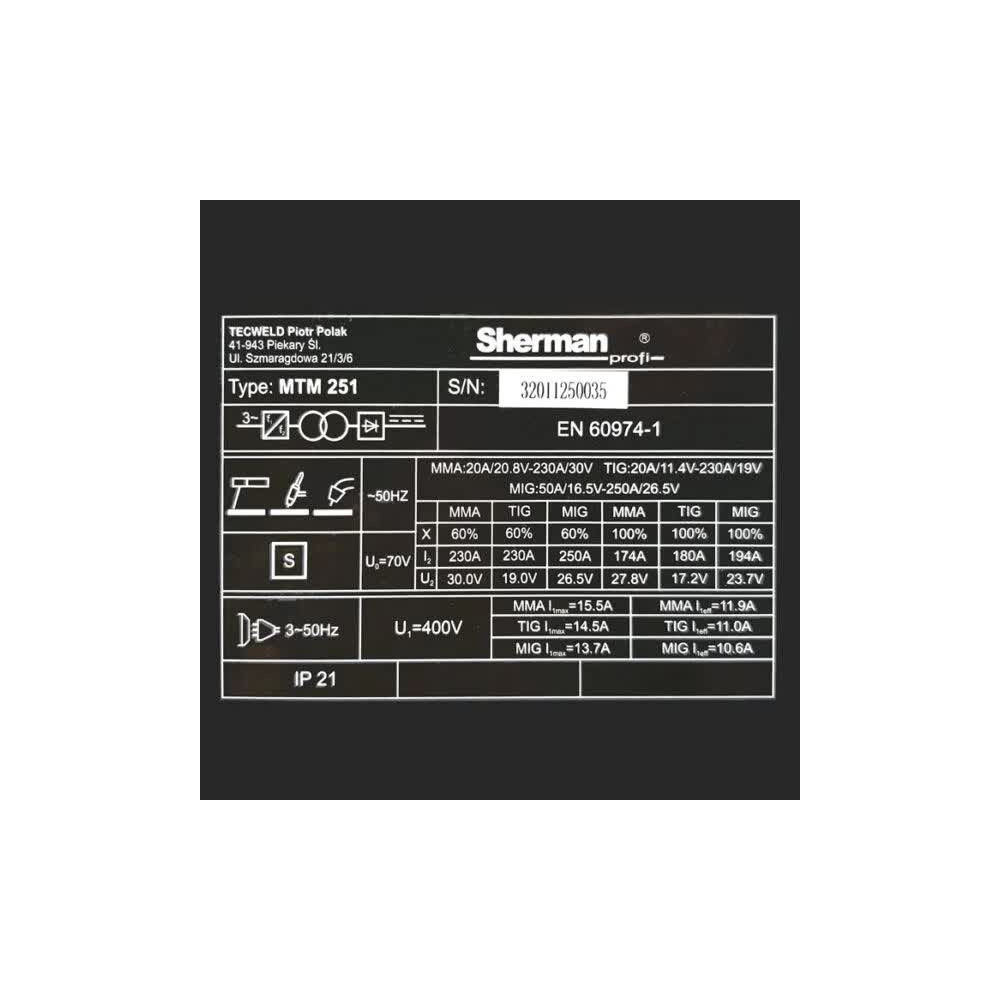 Spawarka Sherman MTM 251/4R - zestaw - SINW-MTM251-G - Sherman - 17