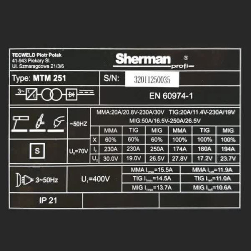 Spawarka Sherman MTM 251/4R - zestaw - SINW-MTM251-G - Sherman - 17