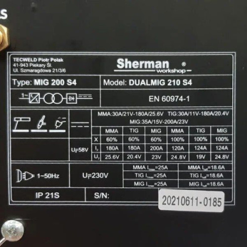 Spawarka Sherman DUALMIG 210 S4 - zestaw - 7811699-G - Sherman - 26