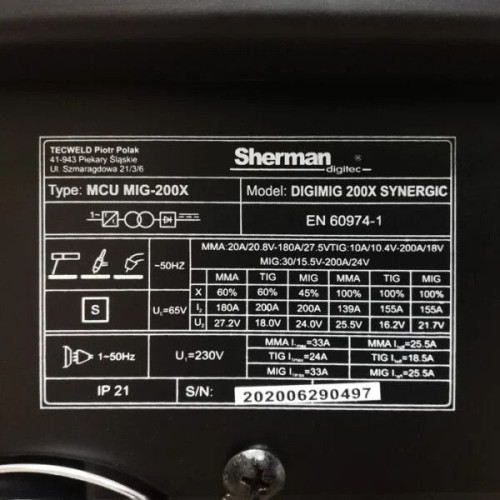 Spawarka Sherman DIGIMIG 200X Synergic - zestaw - 7812300-G - Sherman - 22