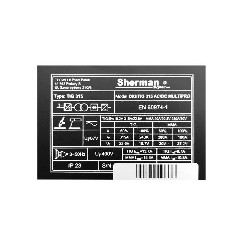 Spawarka Sherman DIGITIG 315 AC/DC Multipro - zestaw - 7812396-G - Sherman - 8