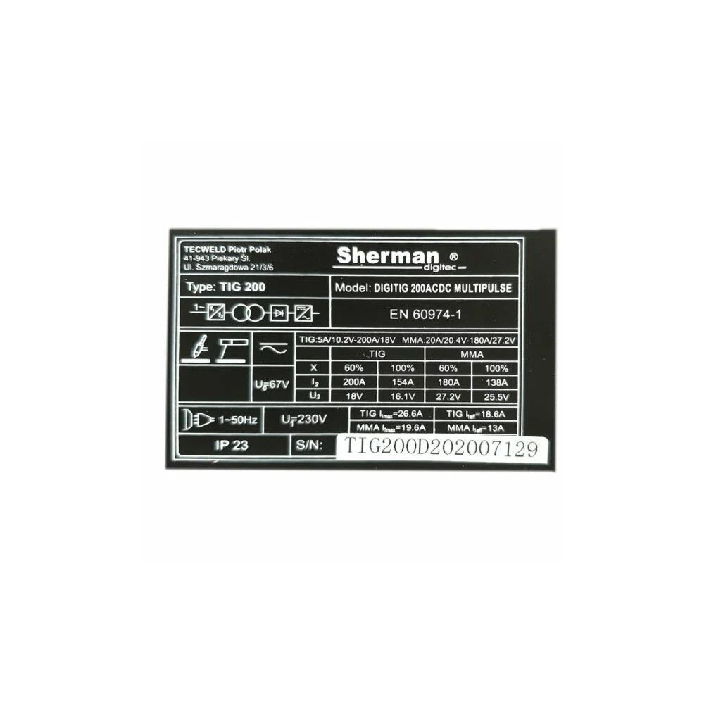 Spawarka Sherman DIGITIG 200 AC/DC Multipulse - zestaw - 7812422-G - Sherman - 10