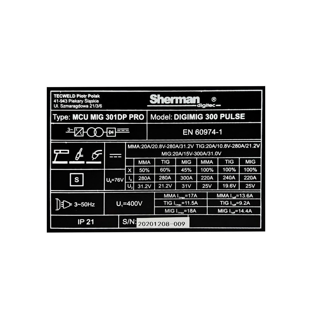 Spawarka Sherman DIGIMIG 300 Pulse - zestaw - 7812457-G - Sherman - 16