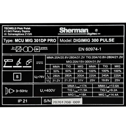 Spawarka Sherman DIGIMIG 300 Pulse - zestaw - 7812457-G - Sherman - 16