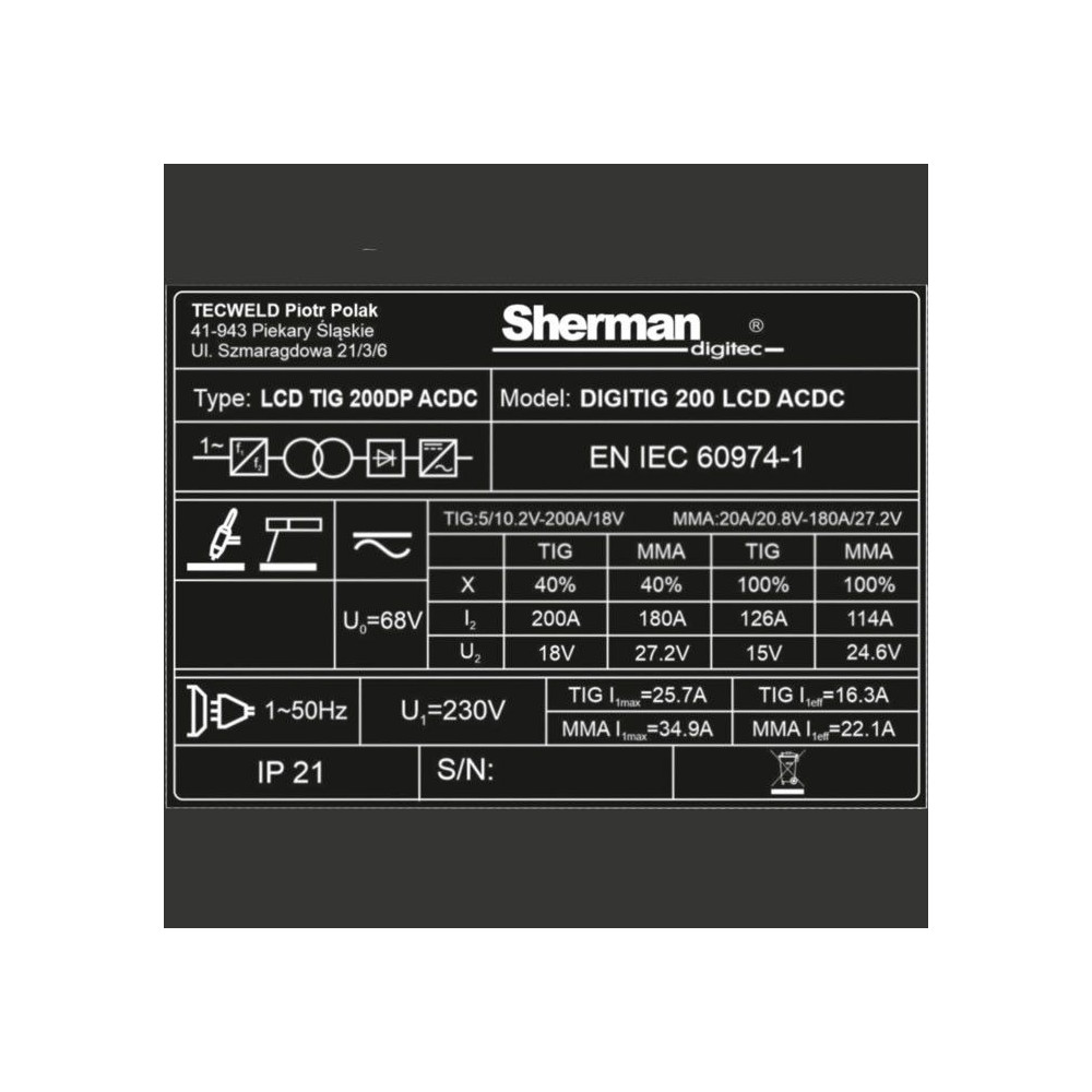 Spawarka Sherman DIGITIG 200 LCD AC/DC - zestaw - 7812633-G - Sherman - 13