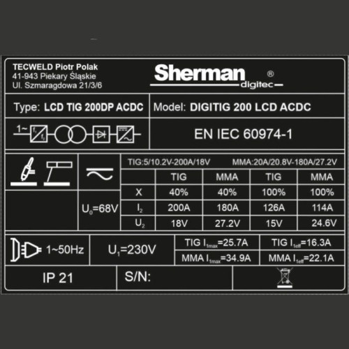 Spawarka Sherman DIGITIG 200 LCD AC/DC - zestaw - 7812633-G - Sherman - 13