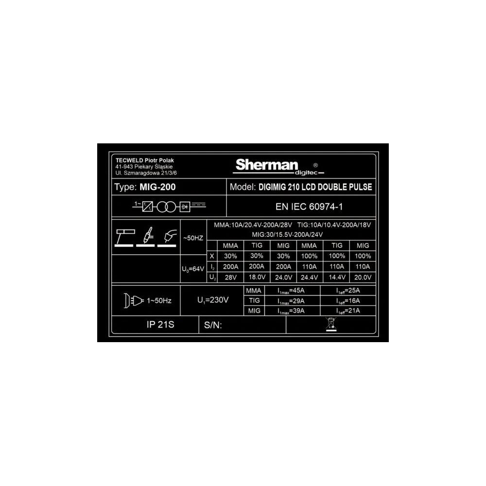 Spawarka Sherman DIGIMIG 210 LCD Double Pulse - zestaw - 7812698-G - Sherman - 23