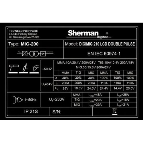 Spawarka Sherman DIGIMIG 210 LCD Double Pulse - zestaw - 7812698-G - Sherman - 23