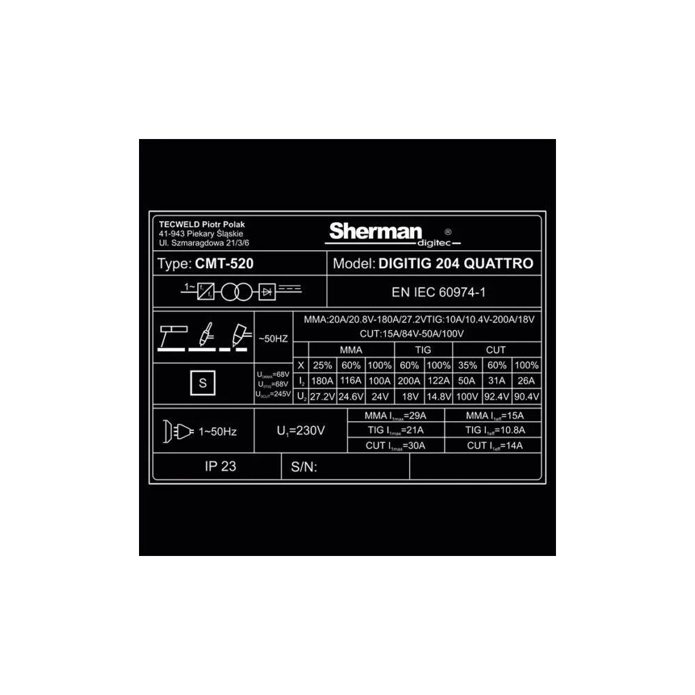 Spawarka Sherman DIGITIG 204 Quattro z przecinarką plazmową - 7812713-G - Sherman - 12
