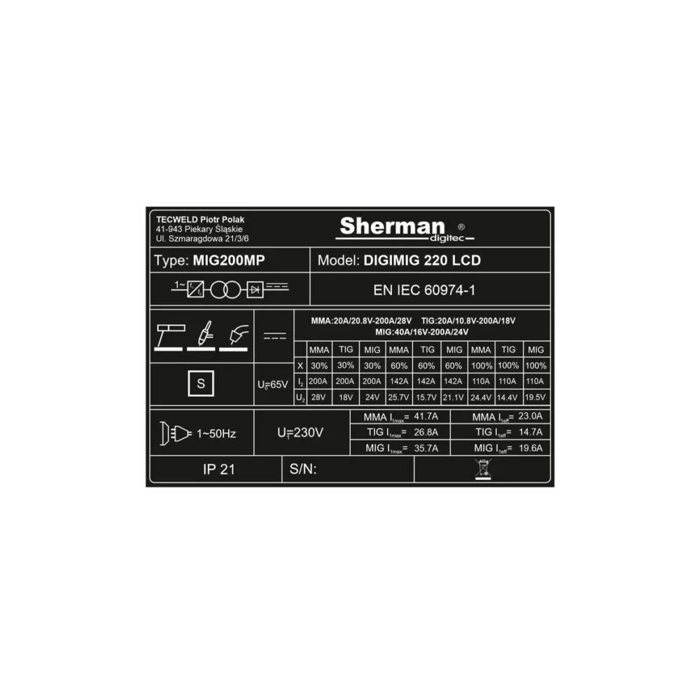 Spawarka Sherman DIGIMIG 220 LCD Synergia - zestaw - 7812689-G - Sherman - 16