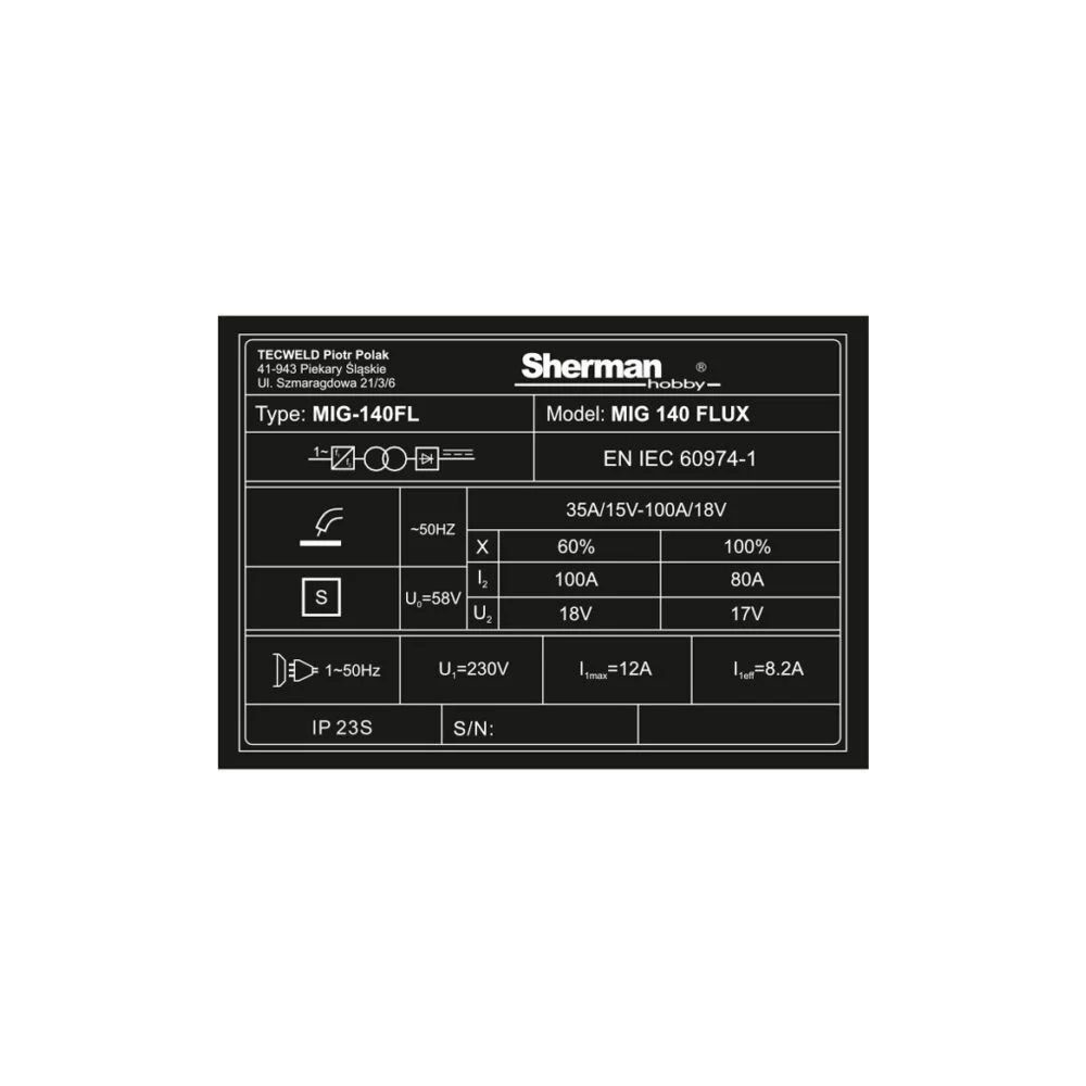 Spawarka Sherman MIG 140 Flux - zestaw - 7812681-G - Sherman - 7