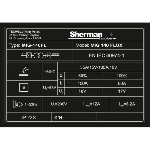 Spawarka Sherman MIG 140 Flux - zestaw - 7812681-G - Sherman - 7