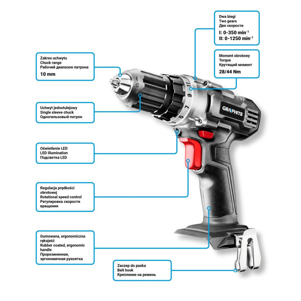 Wiertarko-wkrętarka akumulatorowa Graphite Energy+ 18 V - 58G000-SET1 - Graphite - 3