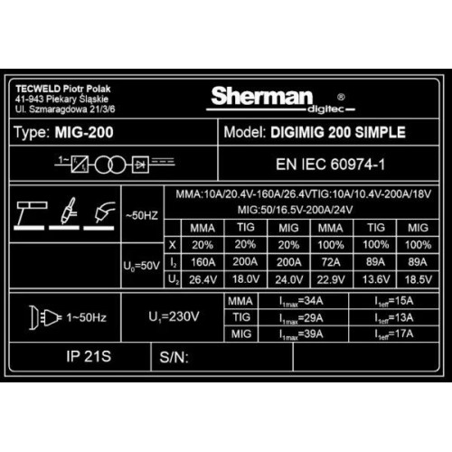 Spawarka Sherman DIGIMIG 200 Simple Synergia - 7812696 - Sherman - 11